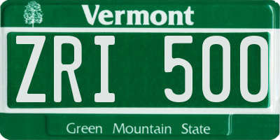 VT license plate ZRI500