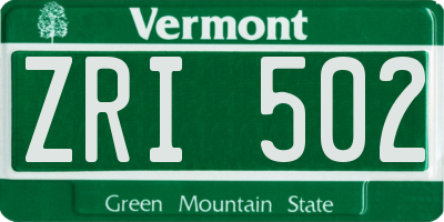 VT license plate ZRI502
