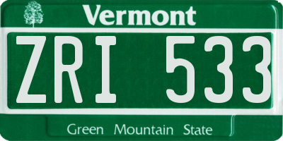 VT license plate ZRI533