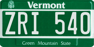 VT license plate ZRI540