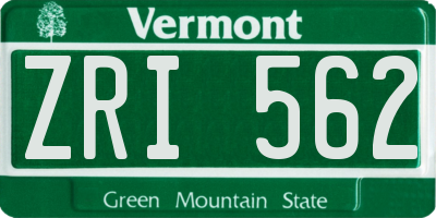 VT license plate ZRI562
