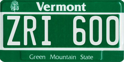 VT license plate ZRI600