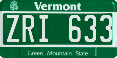 VT license plate ZRI633
