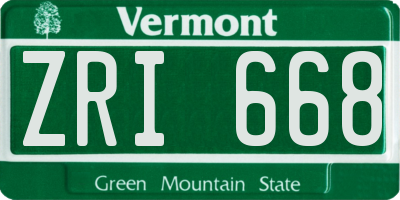 VT license plate ZRI668