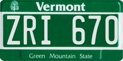 VT license plate ZRI670