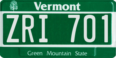 VT license plate ZRI701