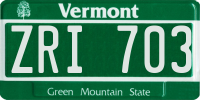 VT license plate ZRI703