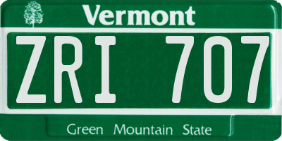VT license plate ZRI707