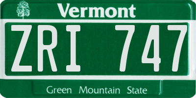 VT license plate ZRI747