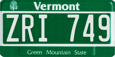 VT license plate ZRI749