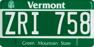 VT license plate ZRI758