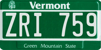 VT license plate ZRI759