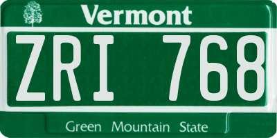 VT license plate ZRI768