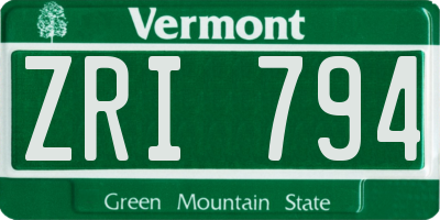 VT license plate ZRI794