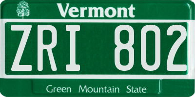 VT license plate ZRI802