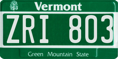 VT license plate ZRI803