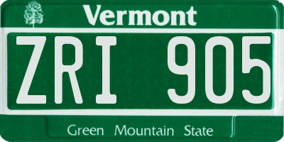 VT license plate ZRI905