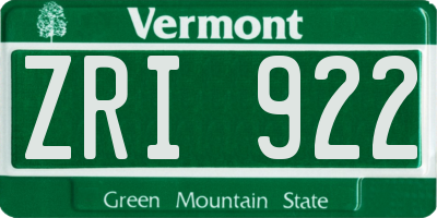 VT license plate ZRI922