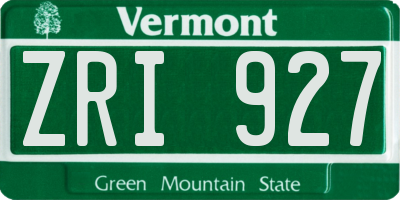 VT license plate ZRI927