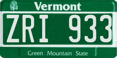 VT license plate ZRI933