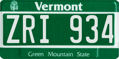 VT license plate ZRI934