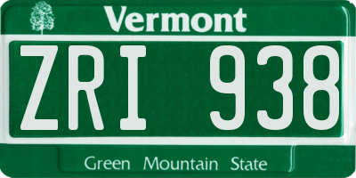 VT license plate ZRI938