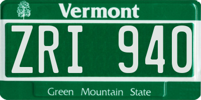 VT license plate ZRI940