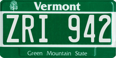 VT license plate ZRI942