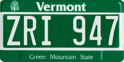 VT license plate ZRI947