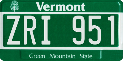 VT license plate ZRI951