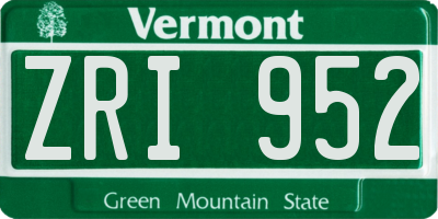 VT license plate ZRI952