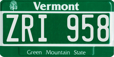 VT license plate ZRI958