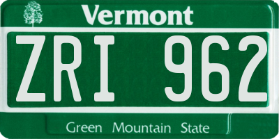 VT license plate ZRI962