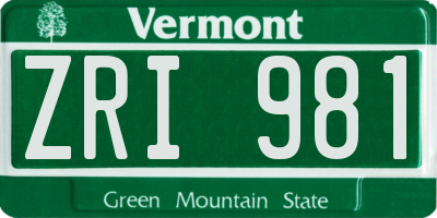 VT license plate ZRI981