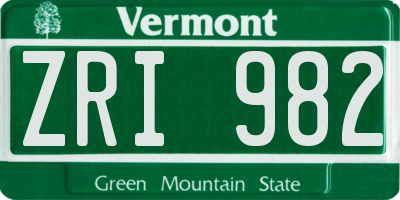 VT license plate ZRI982