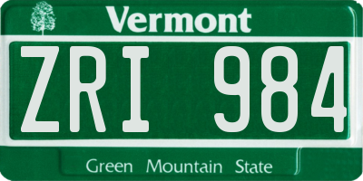 VT license plate ZRI984