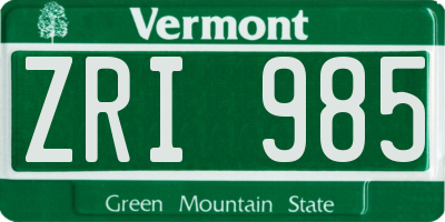 VT license plate ZRI985