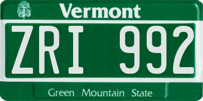 VT license plate ZRI992
