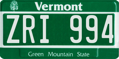 VT license plate ZRI994