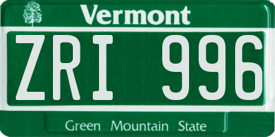 VT license plate ZRI996