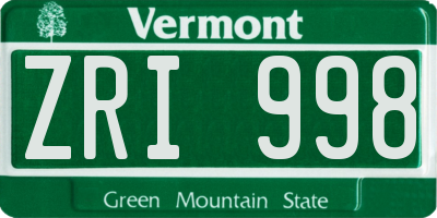 VT license plate ZRI998