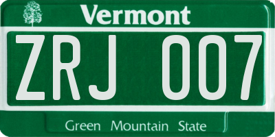 VT license plate ZRJ007