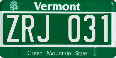 VT license plate ZRJ031