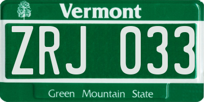 VT license plate ZRJ033