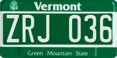 VT license plate ZRJ036