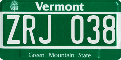 VT license plate ZRJ038