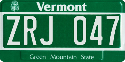 VT license plate ZRJ047