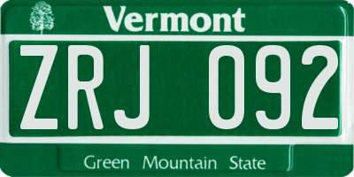 VT license plate ZRJ092