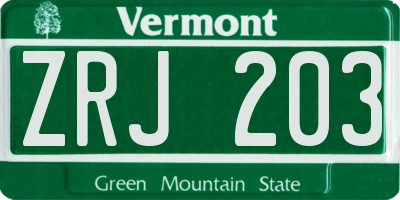 VT license plate ZRJ203