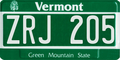 VT license plate ZRJ205